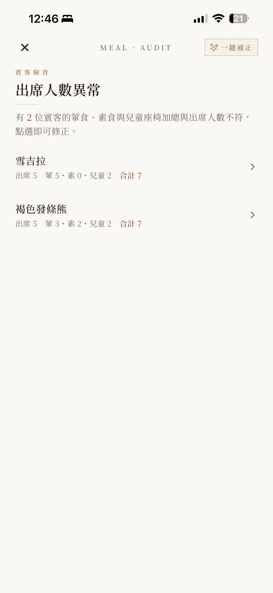 餐點/桌次稽核:三方數字並排核對